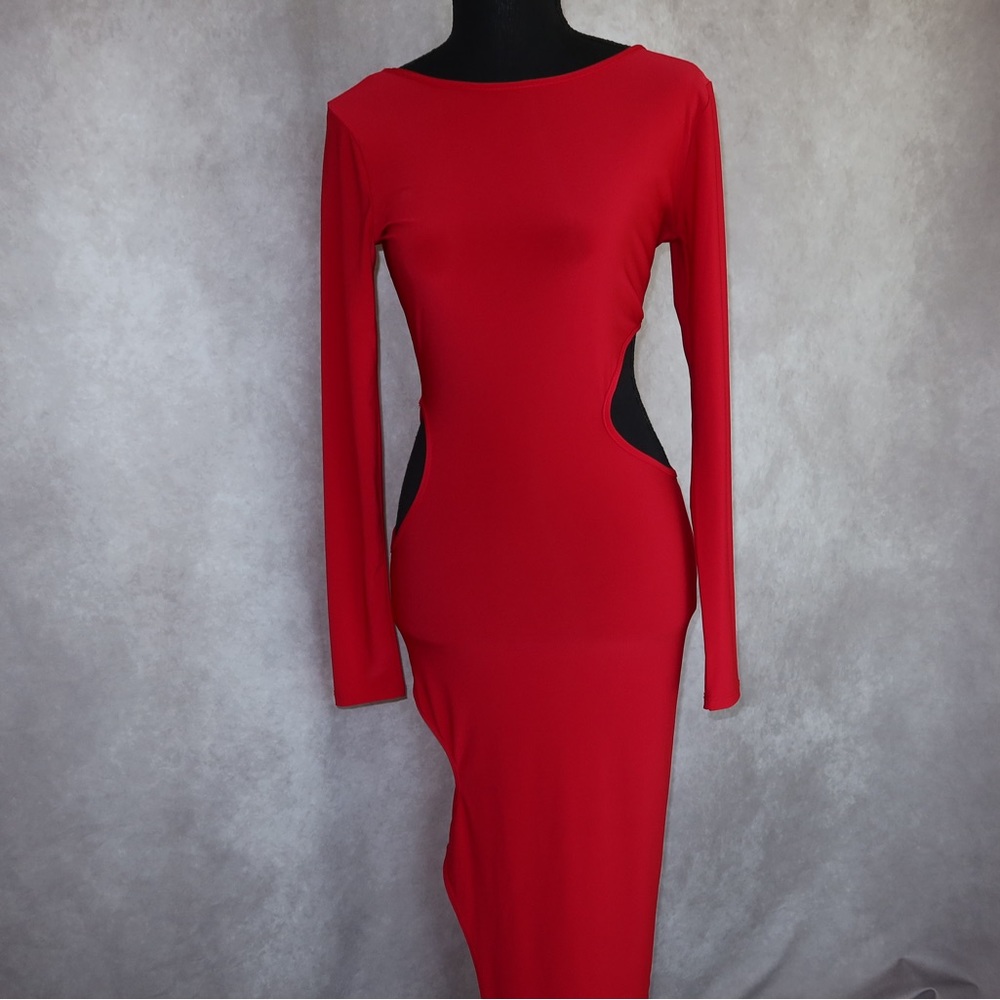 Deep red midi dress